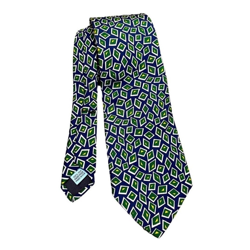 VTG.Abercrombie & Fitch Mens Silk Tie Blue Geometric Ivy Preppy‎ USA 90s